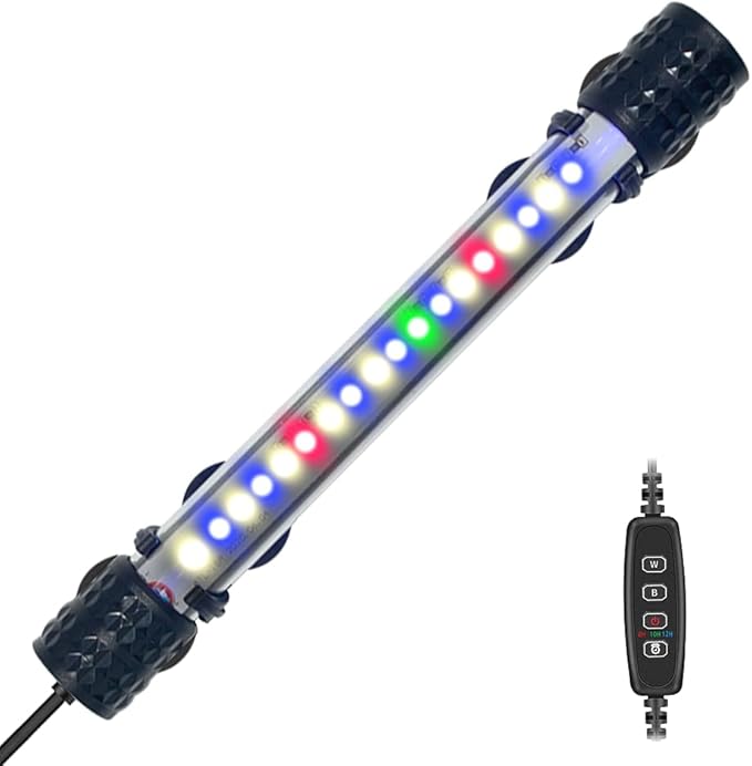 VARMHUS Submersible LED Aquarium Light,Fish Tank Light with Timer Auto On/Off Dimming Function,3 Light Modes Dimmable&4-Color LED,10 Brightness Levels Optional&3 Levels of timed Loop 18LEDS-7.5''