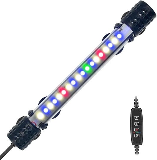 VARMHUS Submersible LED Aquarium Light,Fish Tank Light with Timer Auto On/Off Dimming Function,3 Light Modes Dimmable&4-Color LED,10 Brightness Levels Optional&3 Levels of timed Loop 18LEDS-7.5''