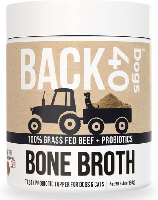 Grass-Fed Beef Bone Broth Powder for Dogs with Probiotics, Chondroitin & Glucosamine – Supports Gut Health, Joint & Immune System – Human Grade Dog Food Toppers for Picky Eaters, 6.4oz