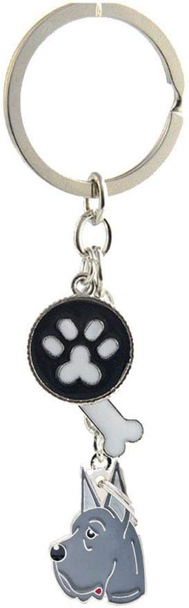 Dog Keychain, Puppy Keyring Keyfob Metal Pet ID Tags for Clothing Bag Adornment Accessory (17-Great Dane)