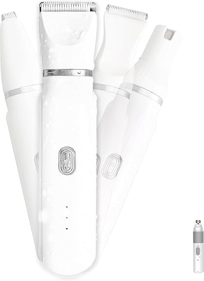 4 in 1 Mini Pet Hair Trimmer, Waterproof Design, 4 Grooming Heads Set, Anti-Mistake Switch, Cordless & Rechargeable, Suitable for Cats and Small Dogs