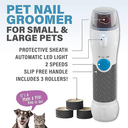 Bell+Howell Pawperfect Cordless Dog and Cat Nail Trimmer Rotating File with Safety Guard, 5000-7000 RPM's, Gentle and Painless Dog Nail Grinder w/ 3 Modes with 3 Replacement Rollers