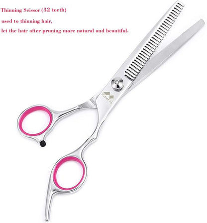 Dog Grooming Kit with Round Tip, 6 in 1 Cat Dog Grooming Scissors, Stainless Steel Pet Grooming Shears for Full Body, Face, Nose, Ear and Paw (pink)
