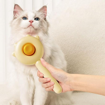 Cat Brush with Release Button, Dog Pet Hair Cleaner Brush with Massage Particles, Removes Loose hair & Tangles, Skin Friendly & Promote Circulatio (Yellow)