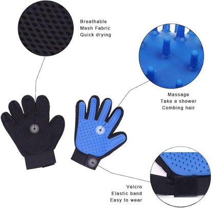2 in 1 Dog Grooming Brush & Grooming Gloves Combo, Dematting Comb for Dogs - Deshedding Undercoat Rake, Pet Hair Grooming Brush for Long and Short Haired Dogs or Cats(Large, Blue)