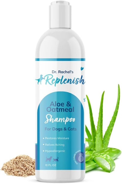 Replenish Aloe and Oatmeal Dog Shampoo -_ypoallergenic Pet Shampoo_or_llergies & Sensitive Skin, Medicated Dog Shampoo for Itching Relief &_atmeal Bath for Dogs Dry Flaky Skin Treatment  12 Oz