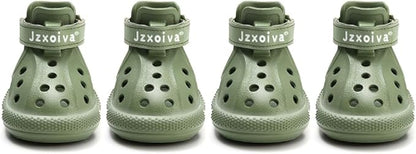 JZXOIVA Dog Shoes for Hot Pavement, Dog Booties for Small Dogs, Breathable Dog Boots & Paw Protectors, Adjustable Non-Slip Dog Rain Booties, Waterproof Pets Sandals for Beach Green Size 1