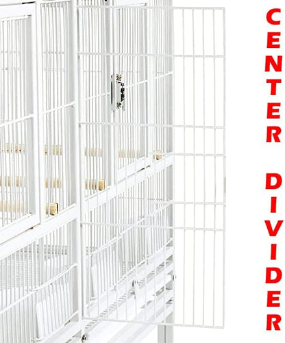 Stackable Center Divided Breeder Breeding Bird Flight Double Rolling Cage for Aviaries Canaries Cockatiels Lovebirds Finches Budgies Small Parrots (White Vein, Double Story)