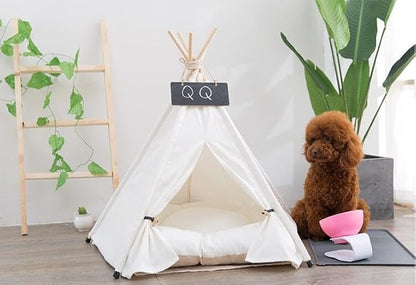 Pet Teepee Dog & Puppy Cat Tents Tipi Bed Portable Houses with Thick Cushion for Pets Up to 33lbs