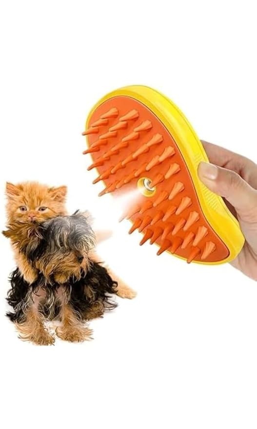 Dog and Cat Steam Brush - 3 in 1 Dog Hair Comb for Massage -Self Cleaning Steam Dog and Cat Brush for Massage, Cat Steam Brush for Removing Loose Hair (Yellow)