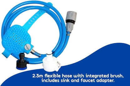 Dog Shower Attachment - Kit Pet Washing - Hose Grooming Brush - Scrubber for Bath - Cats and Dogs Bathing Supplies, Easy Installation, With Water Diverter and Sprayer, Metal Reinforcement