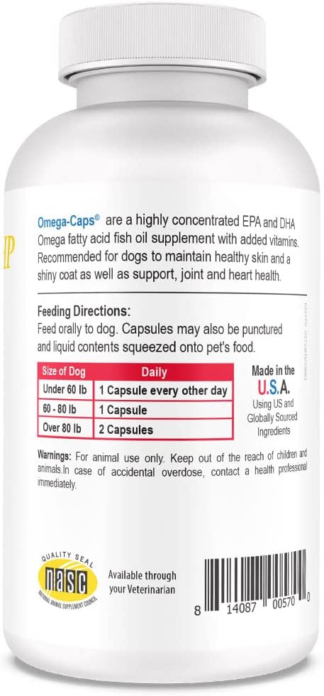 Omega Caps HP Snip Tips for Cats and Small Dogs High Potency EPA and DHA Maximum Bioavailability Fish Oil Supplement Vet Formulated Made in USA Skin Coat Joint and Heart Health 250 Capsules