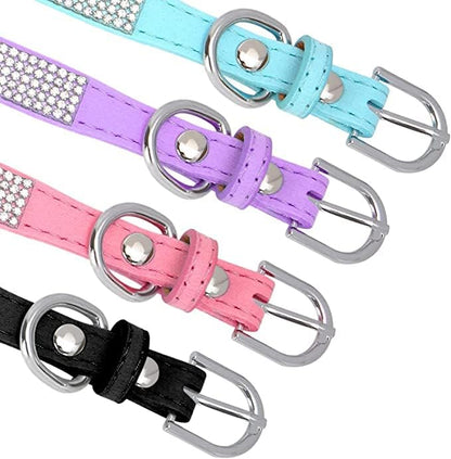 Diamond Dog Collars for Small Dogs, Rhinestone Puppy Collars with Leash, Sparkly Bling Jeweled Crystal Cat Collars for Girls Female XXS XS Small Medium Large Dogs Purple M
