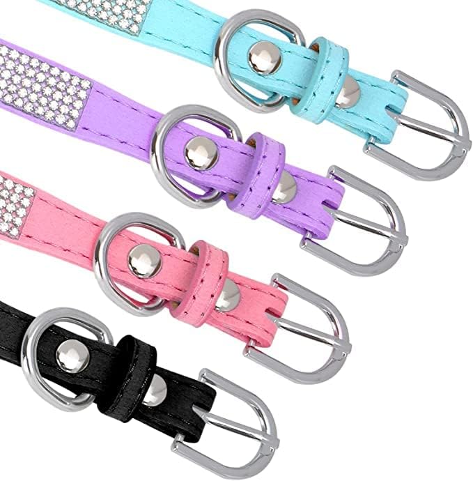 Diamond Dog Collars for Small Dogs, Rhinestone Puppy Collars with Leash, Sparkly Bling Jeweled Crystal Cat Collars for Girls Female XXS XS Small Medium Large Dogs Purple L