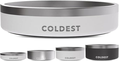 Coldest Dog Bowl - Anti Rust Metal, Non Slip, 3 Layers Insulated Stainless Steel Dog Bowls - Spill Proof & Heavy Duty - Water Bowl for Dogs, Cats & Pets, Dish Washer Safe (21 oz, Epic White)