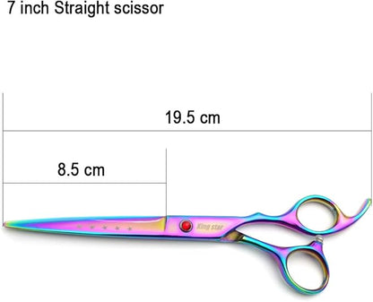 7.0in Titanium Professional Pet Grooming Scissors Set,Straight & Thinning & Curved Scissors 3pcs Set for Dog Grooming,A349 (Rainbow)