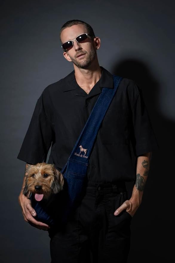 Noah & Paw Dog Sling Carrier for Small Dogs 5-18lb, Dog Sling for Small Dogs and Cats, Dog Carrier with Adjustable Padded Strap, Premium Denim, Lined with Fur, Double Safety Feature, Machine Washable