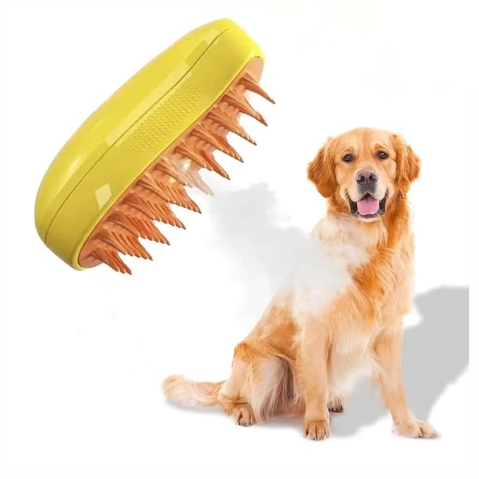 3 in 1 Pet Hair Brush, Steamy Cat Brush for Massage, Multifunctional Hair Brush for Removing Tangled and Loose Hair, Yellow, Hair Removal Comb for Cat and Dog