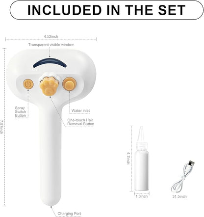 3-in-1 Pet Steam Brush Set for Dogs & Cats, Grooming Comb with Spray, Defur Tool, Water-Assisted Hair Removal, Gentle Cat & Dog Spritz Brush, Multi-Purpose Steam Grooming Kit