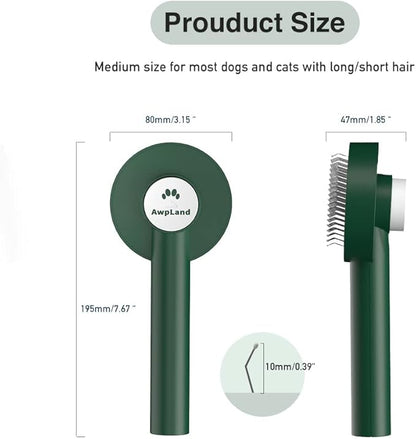 Deshedding Dog Brush with Release Button for Small Pets - Removing Loose Hair, Mats, Tangled Knots - Self Cleaning Bath Brush Supplies