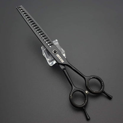 7.0 inches Professional Dog Grooming Scissors Set Straight & thinning & Curved & chunkers & comb 5pcs in 1 Set for left-handed & right handed Black