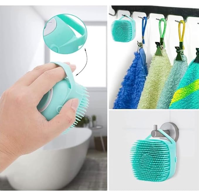 Dog Bath Brush, Dog Grooming Brush - Silicone Cat Shampoo Comb, Shampoo Dispenser for Kitty and Puppy (Blue)