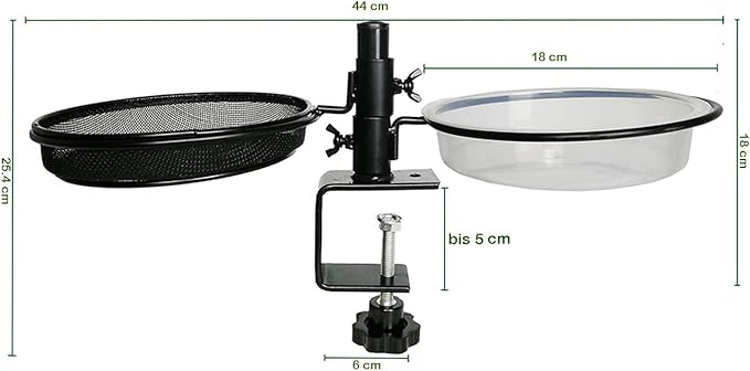 Deck Bird Feeders with Metal Mesh Tray and 2 Water Bowls - Detachable Adjustable Heavy Duty Clamp Bracket, Rail Bird Bath Balcony Porch Railing Feeder Perfect for Attracting Birds.