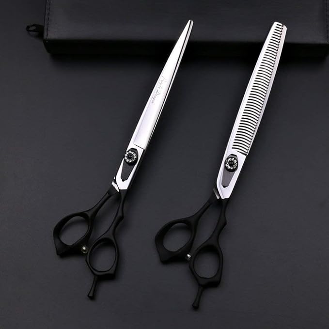 8.0 Inch Black Cutting& Chunker Pet Grooming 440C Stainless Steel Scissors with Comb Dog Hair Cutting and Thinning Shears Kit With Comb Dog Grooming For Pet Groomer 5pcs