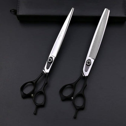 8.0 Inch Black Cutting& Chunker Pet Grooming 440C Stainless Steel Scissors with Comb Dog Hair Cutting and Thinning Shears Kit With Comb Dog Grooming For Pet Groomer 5pcs
