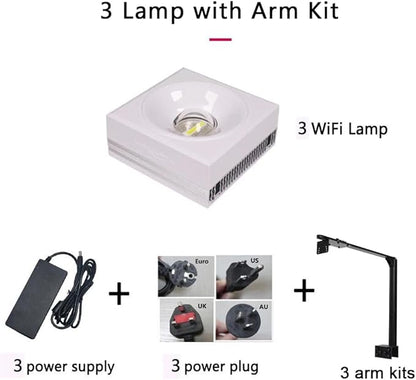 PopBloom RL90 WiFi Reef LED Light, 300W Reef Aquarium Lighting for SPS LPS Corals and Saltwater Fish Tanks, Enhanced Violet and Blue Spectrum,APP Fully Programmable (3 Lights with Mount Arm kit)
