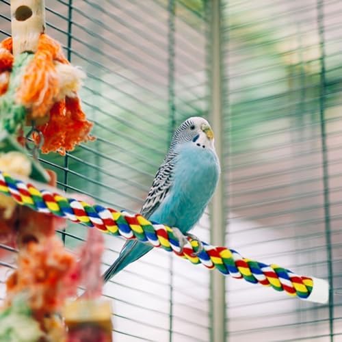 Cotton Rope Bird Perch, Spiral Bungee Toys for Parakeets, Cockatiels, Conures, Lovebirds, Finches, 23.6 Inch, 2 Pack