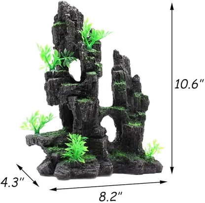 Tfwadmx Aquarium Mountain View Moss Tree Rock Cave Fish Tank Stone Ornament Landscape Decoration with Small Plants