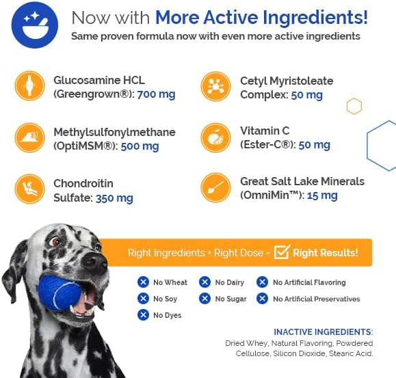 TopDog Health GlycanAid Maintenance Joint Nutrition for Dogs (60 Chewable Tablets), Made in USA-USA Ingredients: Glucosamine HCL, Chondroitin Sulfate, MSM, Vitamin C