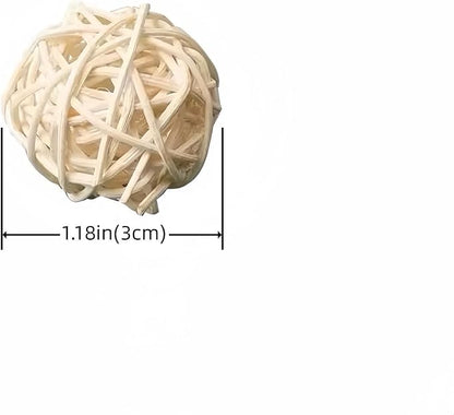 HANZE Bird Mirror Swing with Rattan Ball | Natural Wood Parrot Toy with Metal Hooks for Macaws, Cockatiels, Parakeets, Lovebirds | Safe Chewing & Mental Stimulation - 2 Pack