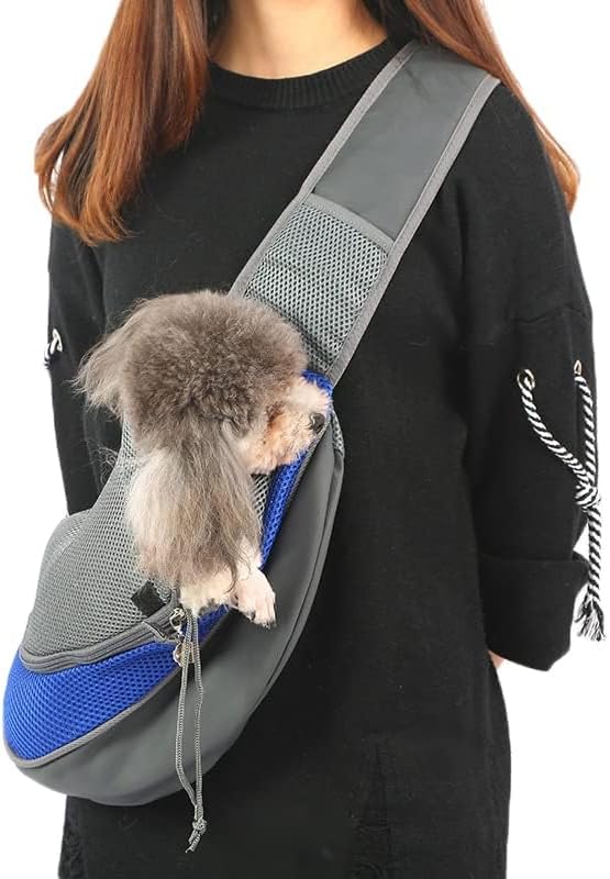 Dog Pet Sling Carrier Puppy Cat Sling Mesh Carrying Bag Adjustable Strap Breathble Small Dog Cat Satchel Carrier Hand Free Safe Front Backpack Soft Foldable Pet Purse Pouch Travel Outdoor