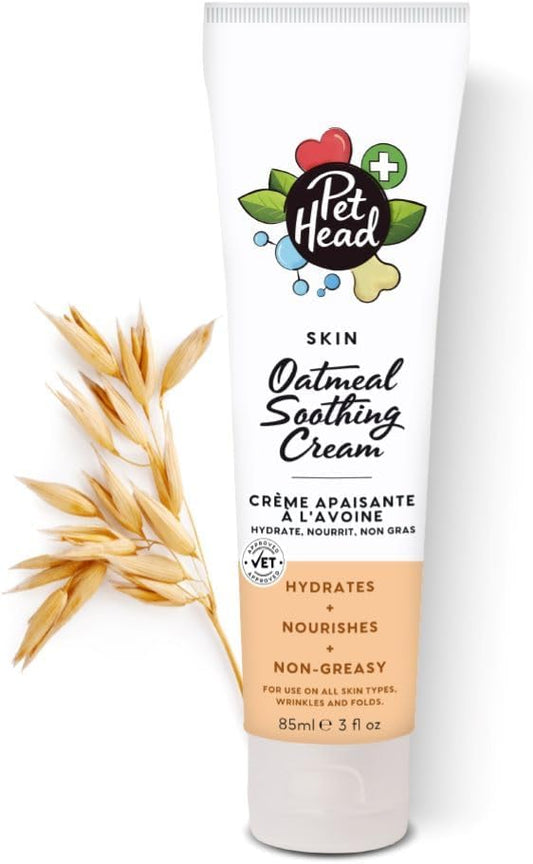 Pet Head Health Oatmeal Soothing Cream for Dogs | Fragrance Free | Nourishes and Hydrates | Suitable for use on Sensitive Skin, Noses, Paws, Wrinkles, Folds and Tail Pockets | 3 fl. oz.