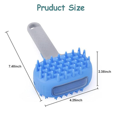 2 in1 Silicone Dog Cat Bath Brush, Pet Shampoo Brush Scrubber Massage Dispenser, Soft Silicone Grooming Shower Brush for Short Long Haired Dogs and Cats Washing (Blue)