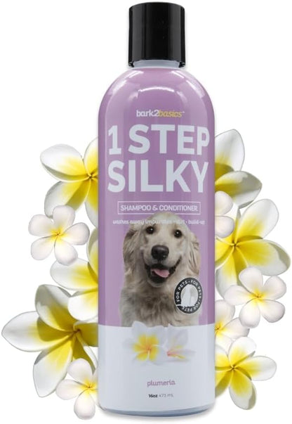 Bark2Basics One Step Silky Dog Shampoo & Conditioner, 16 oz - Natural Ingredients, 2 in 1 Formula, 16 to 1 Concentration, Detangles and Strengthens