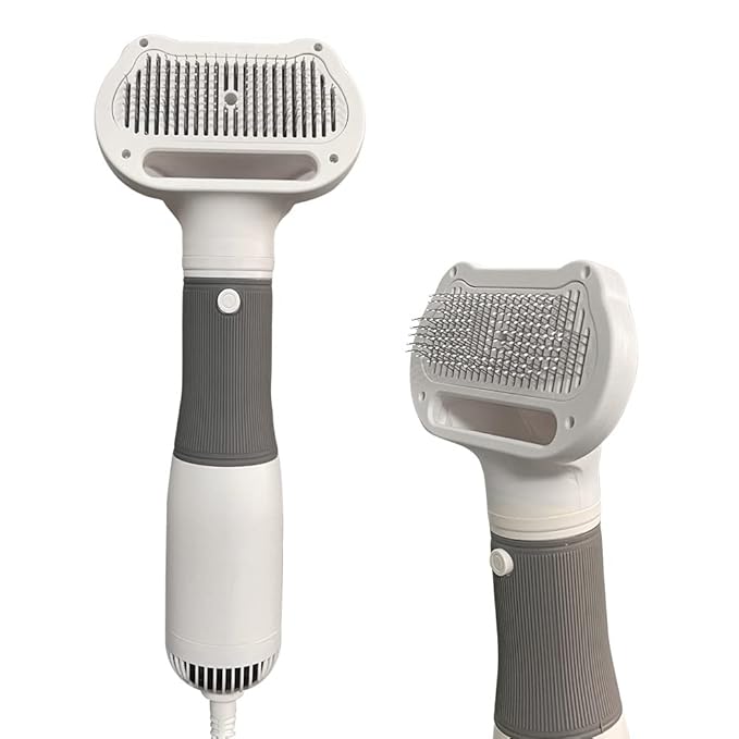 3 in 1 Professional Pet Grooming Dryer with Slicker Brush - Adjustable 3 Temperature Settings for Dogs and Cats (Grey)