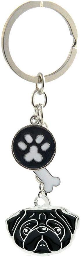 Dog Keychain, Puppy Keyring Keyfob Metal Pet ID Tags for Clothing Bag Adornment Accessory (20-Pug)