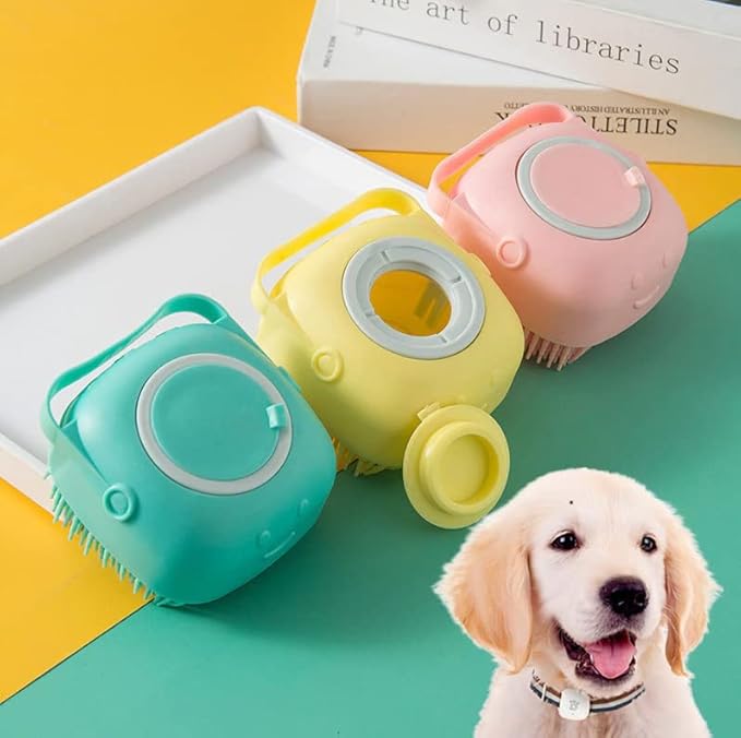 Dog Brush  Cat Brush  Shampoo Dispensing Scrubber  Soft Silicone Design  Hanging Loop  For All Skin Types  Grooming, Deshedding and Exfoliating, Pink