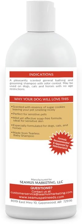 SEAMUS Sugar Cookie Tearless Puppy Shampoo  Made from Tearless Baby Shampoo, soap-Free, Hypo-allergenic, Ideal for Sensitive Skin, Best Shampoo for Puppies, Dogs, Cats, Kittens and Horses