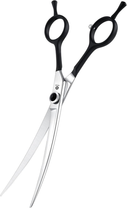 Dream Reach 7" Downward Curved Dog Grooming Scissors for Trimming Face and Paws, Safety Cutting Shears for Pet Dogs and Cats, Professional Pet Grooming Scissors Black