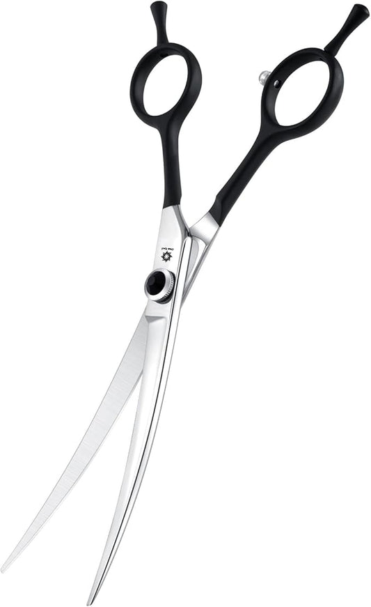 Dream Reach 7" Downward Curved Dog Grooming Scissors for Trimming Face and Paws, Safety Cutting Shears for Pet Dogs and Cats, Professional Pet Grooming Scissors Black