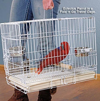 Durable Easy Portable Metal Travel or Veterinary Collapsable Parrot Bird Carrier Beaks Proof Cage with Stainless Steel Feeder Bowls Natural Wooden Perch Stand