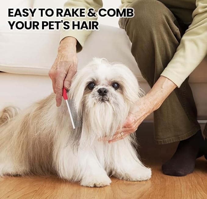 Grooming Comb for Dogs and Cats with Matted Hair,Cat brush for long haired cats,Pet comb for dogs,Pet Comb with Long and Metal Fine Teeth Short Stainless Steel