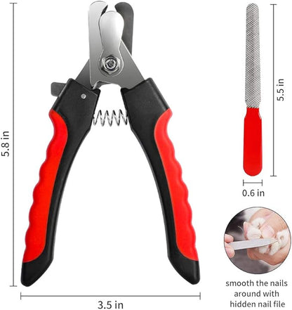 Dog Nails Clippers Trimmer with Safety Guard to Avoid Over-Cutting, Razor Sharp Blades with Bonus Dog Nail File, Cat Claw Clippers with Sturdy Non Slip Handles for Pets Dog Catï¼_ed & Blackï¼