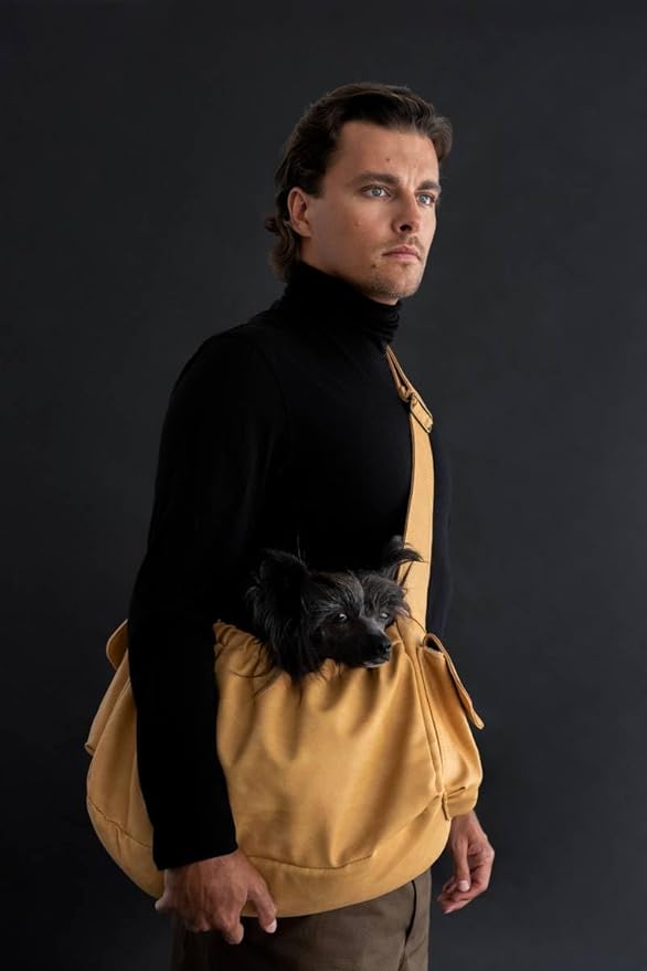 Noah & Paw Dog Sling Carrier for Small Dogs 5-18lb, Dog Sling for Small Dogs and Cats, Dog Carrier with Adjustable Padded Strap, Vegan Leather Lined with Fur, Double Safety Feature, Machine Washable