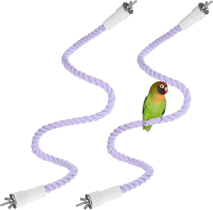 2-Pack Rope Perches for Bird Cages, 31.5 in Length Comfort Grip Flexible Rope Perch Beak & Paw Grinding for Parrots/Cockatiels/Parakeets, Bird Platform Sand [Purple]