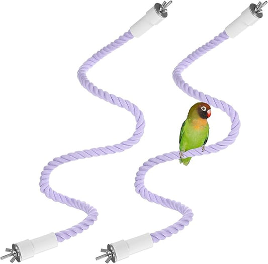 2-Pack Rope Perches for Bird Cages, 31.5 in Length Comfort Grip Flexible Rope Perch Beak & Paw Grinding for Parrots/Cockatiels/Parakeets, Bird Platform Sand [Purple]